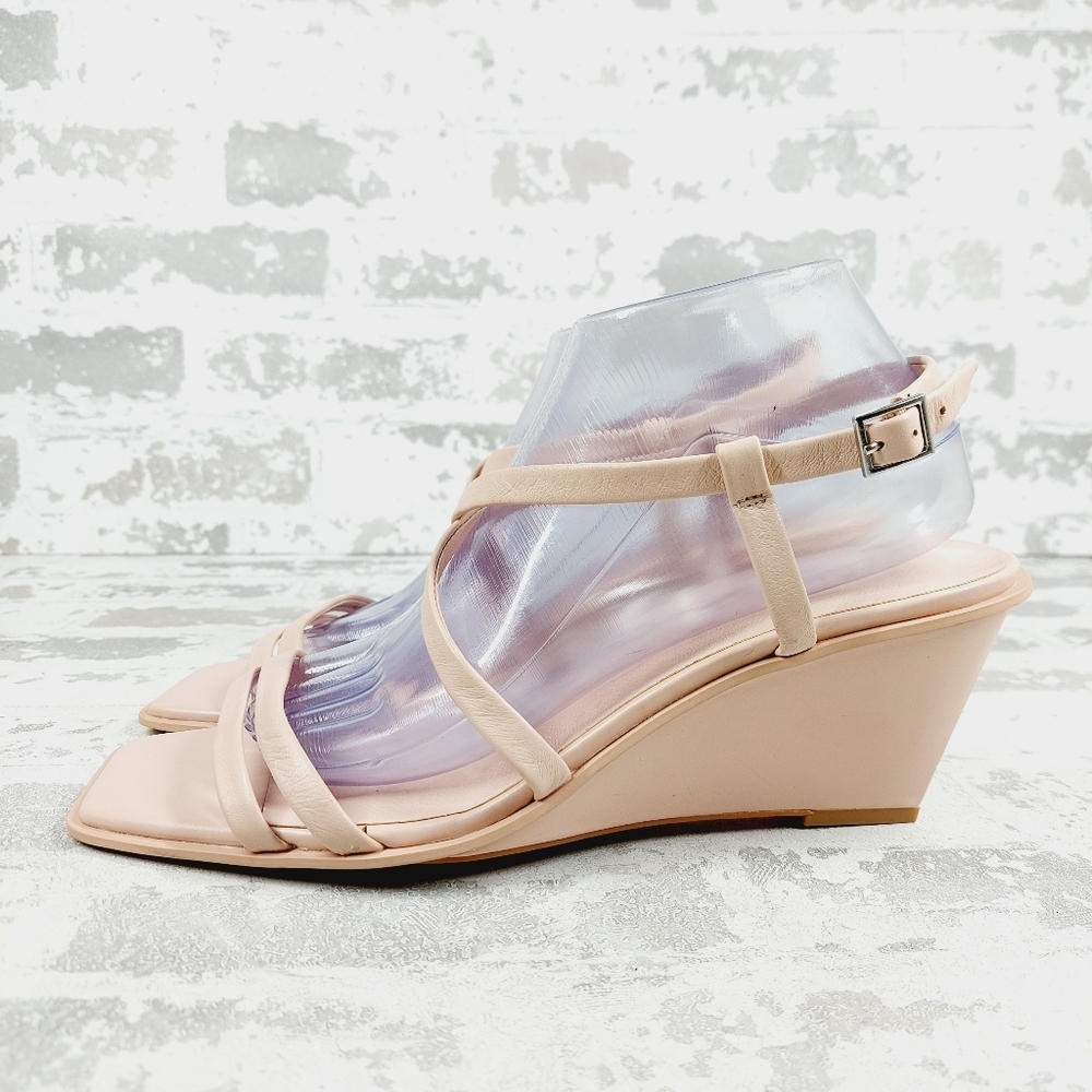 New Caslon Paola Blush Leather Wedge Heel Sandals O650